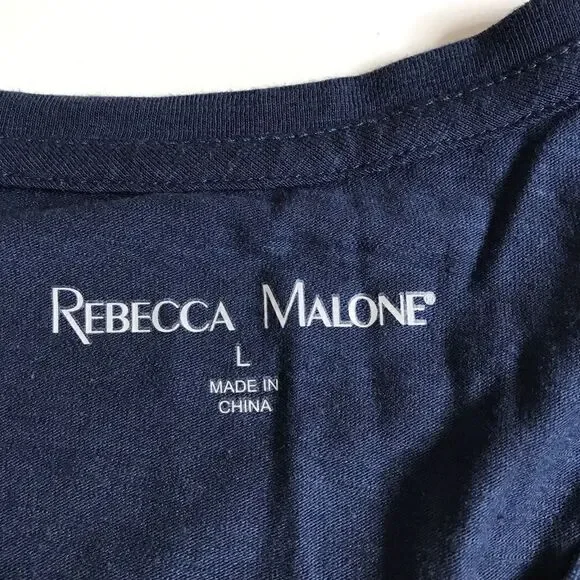 NWT Rebecca Malone Women's 3/4 Sleeve Decorative Pocket Top Blue Silver Large - Picture 4 of 10